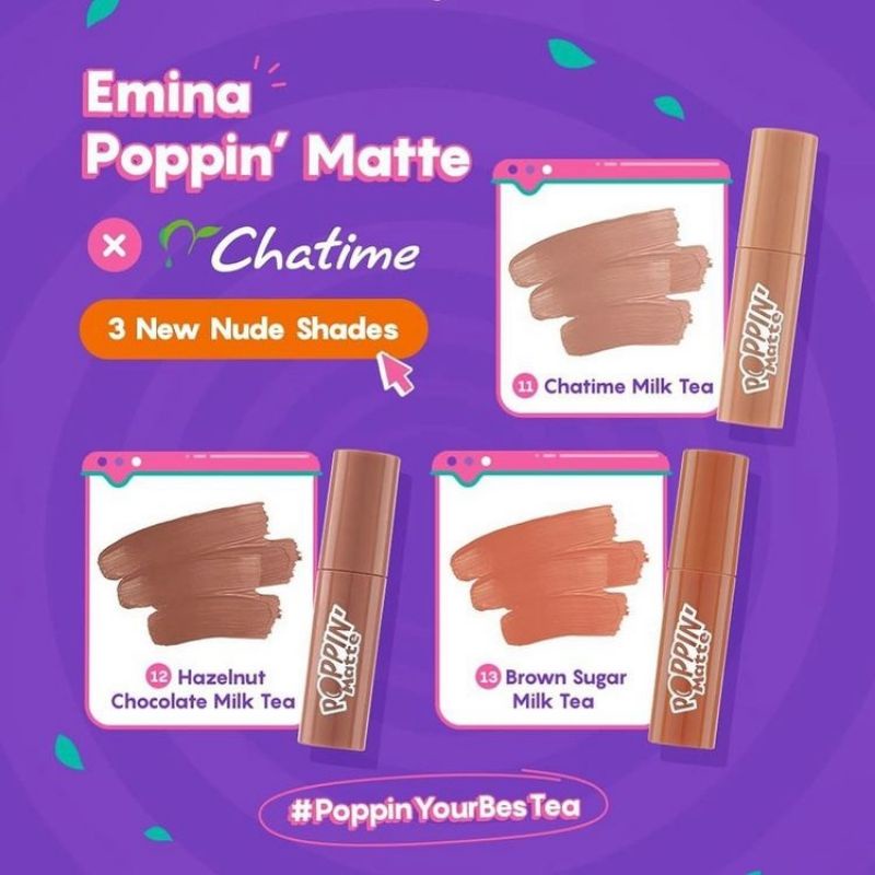 Emina Poppin' Matte x Chatime Edition 4.5 g - Lip Matte Transferproof, Long-Lasting