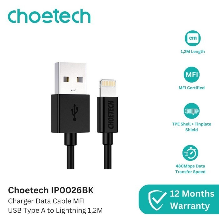 Choetech IP0026 Kabel Charger MFI USB Type A to Lightning 1.2M 120CM