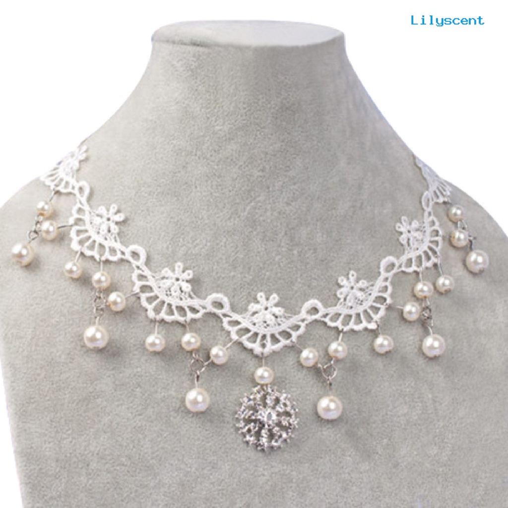 Ls Kalung Hollow Mudah Dipakai Mutiara Imitasi Faux Pearl Sexy Gaya Rock Lace Choker Untuk Kehidupan Sehari-Hari