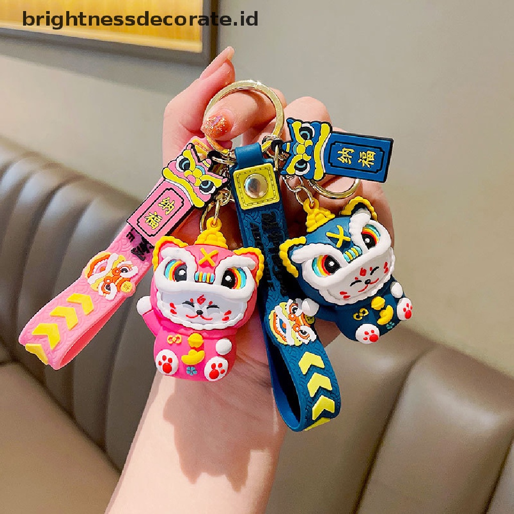 [Birth] Gantungan Kunci Wajah Kucing Lion Dance Gaya Cina Kreatif Lucu Untuk Wanita Grosir Tas Aksesoris Liontin Mobil [ID]