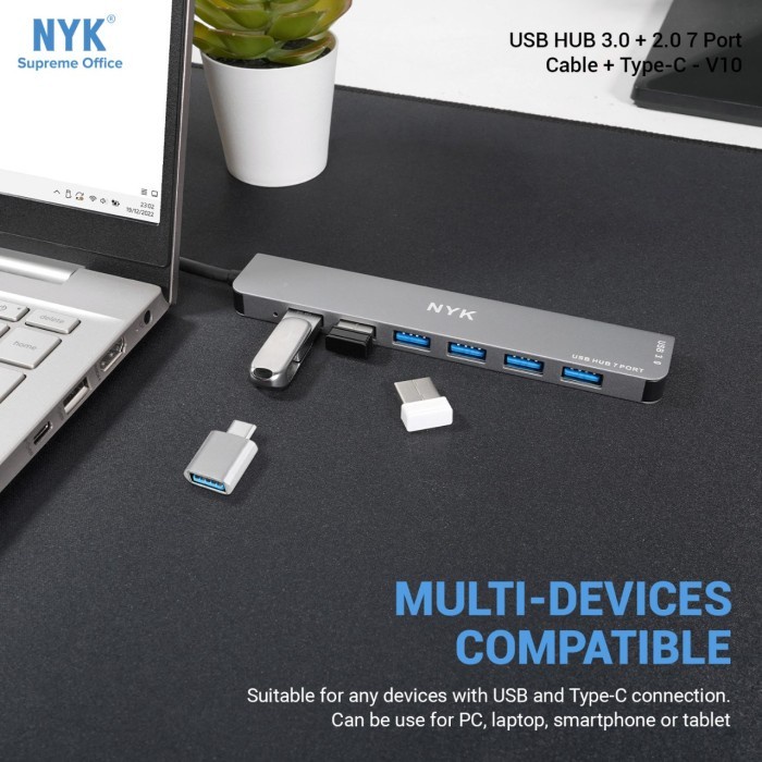NYK V10 USB HUB 7 PORT USB 3.0 + 2.0 1 METER CABLE Panjang Kabel 1M
