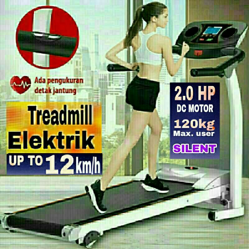 Hanatha Treadmill Elektrik Lipat - Hitam dan Merah, Motor 2HP, Speed Up to 12km/jam, Max Load 120kg