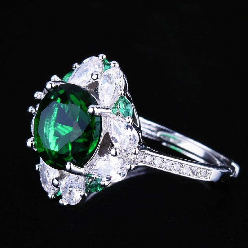 New Fashion Ladies Cincin Kawin Hias Hijau Bulat Zirkon Perhiasan Tepi Bunga Indah Untuk Wanita Pernikahan Pertunangan Hadiah