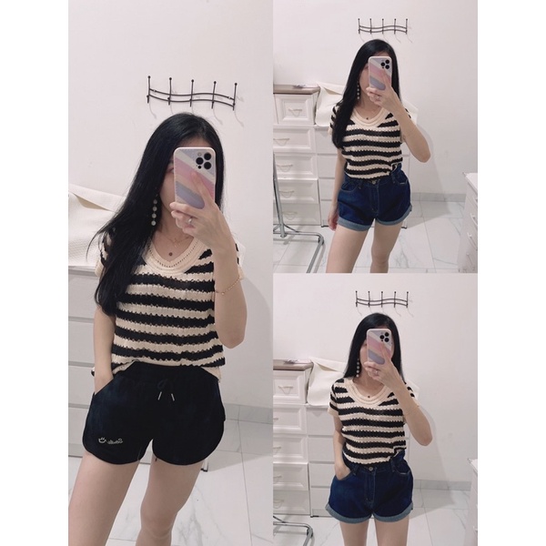 Top hanny salur | croptop impot salur knit | top knit import | korean fashion wanita | aquarius boutique89