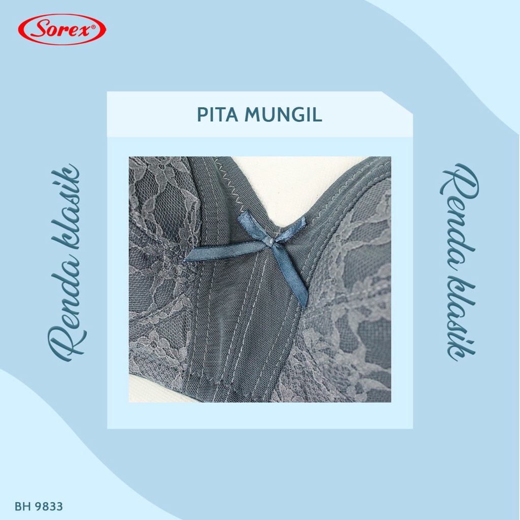 Sorex BH Wanita Busa Tipis Tanpa Kawat Kait 3 Setara Cup B-C Full Cup Brukat Harian Bra 9833 - 1 pcs