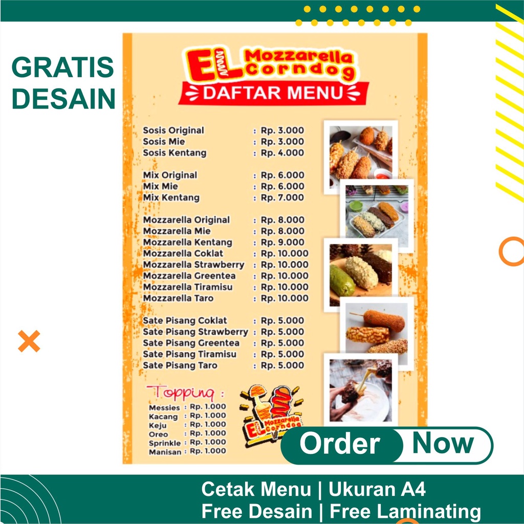 Cetak Menu Makanan Free Design CETAK DAFTAR MENU CUSTOM UKURAN A4