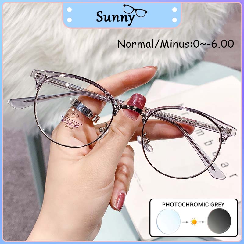 Photocromic Kacamata Wanita Cowok Pria Korea Terbaru Baru 2022 Fashion Oval Besi Frame Lensa Photocr