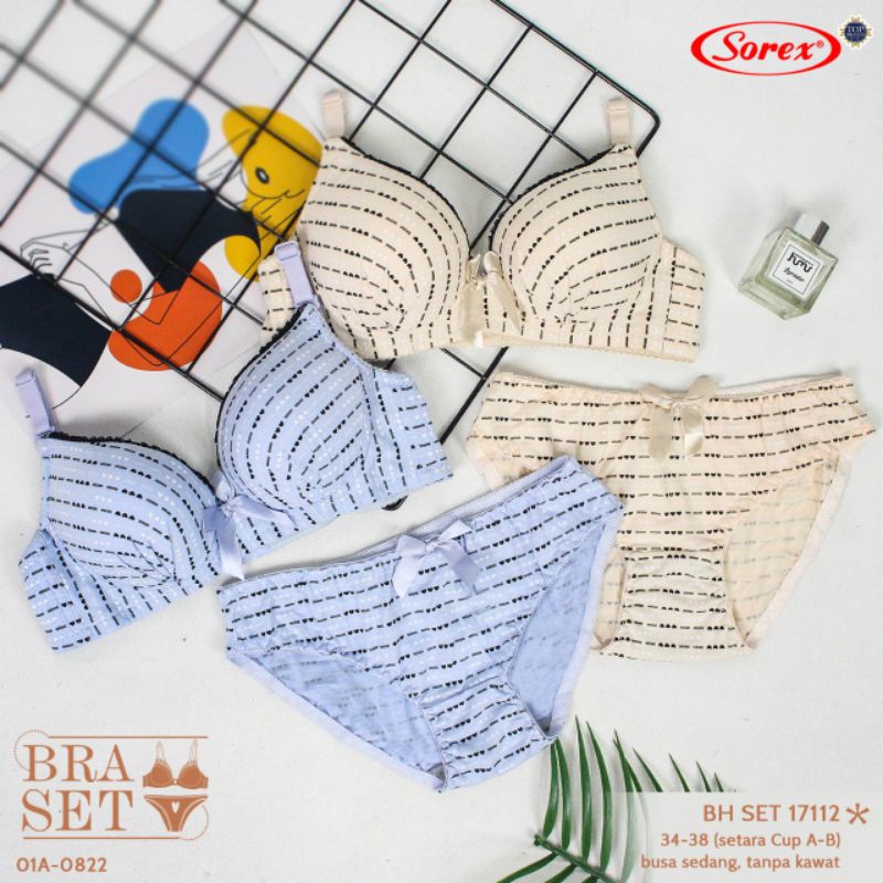 Sorex Bra Set (BH+CD) 17112 cup 3/4 setara A-B,  busa tebal , tanpa  kawat kait 3 (34-38)