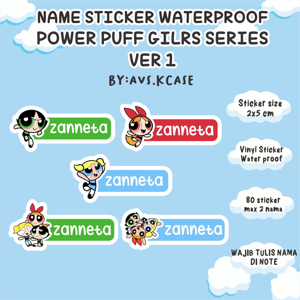 

POWER PUFF GIRLS STIKER NAMA WATERPROOF