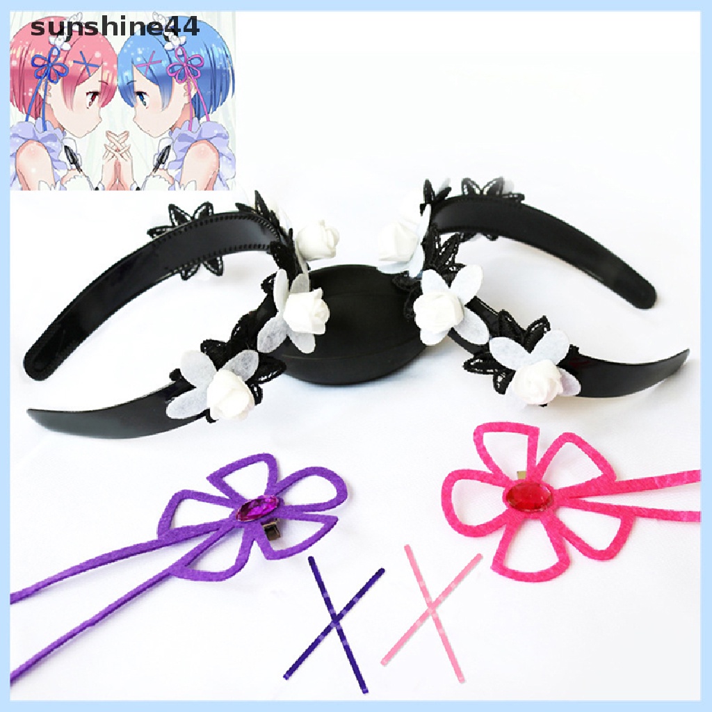 Sunshine Life in a Different World Ram Rem Cosplay Wig Alat Peraga Hiasan Kepala Cosplay Anime.