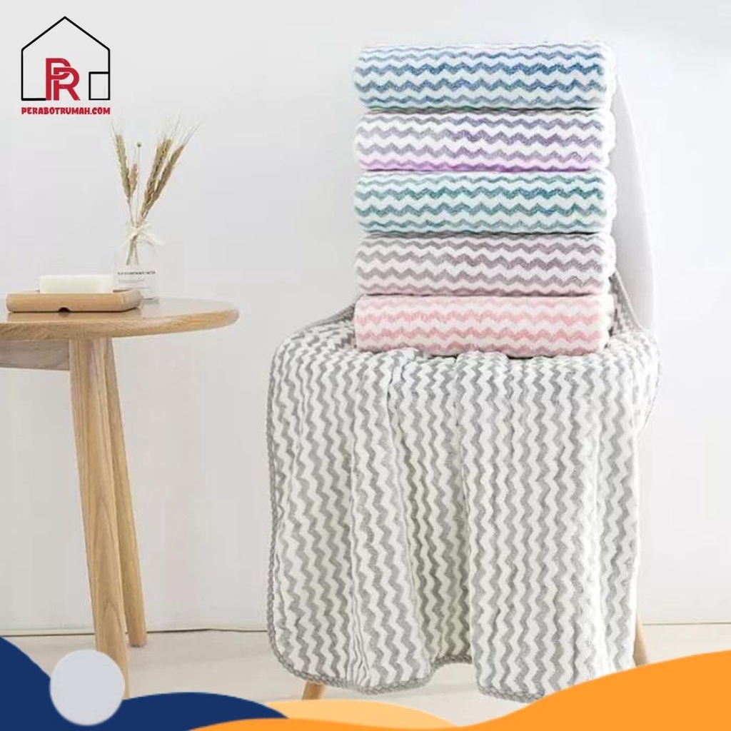 Handuk Mandi Dewasa 75 x 140 cm Microfiber - LB / Handuk Motif Zigzag Bahan Lembut Halus