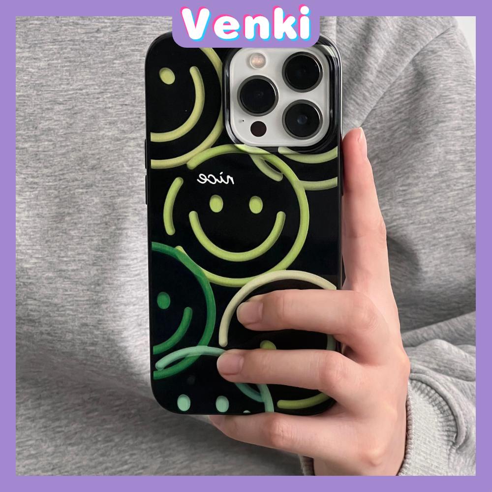 Case For iPhone 14 Pro Max Soft TPU Candy Case Green Smiley and Heart Glossy Black Back Cover Camera Protection Shockproof For iPhone 13 12 11 Pro Max 7 8 Plus X XR