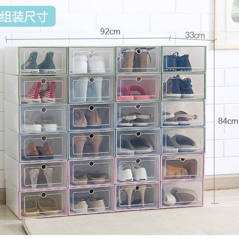 ZAYKA== Tempat Kotak Sepatu Lipat Transparan Tebal Shoes Storage Box Organizer Rak Sepatu Plastik Susun import