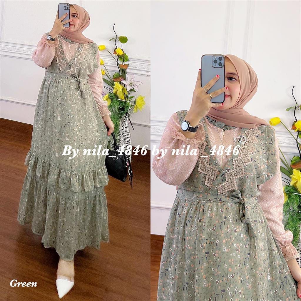 Aura Dress Maxy Mix Brukat Malika || Realpict (COD Bayar Ditempat)