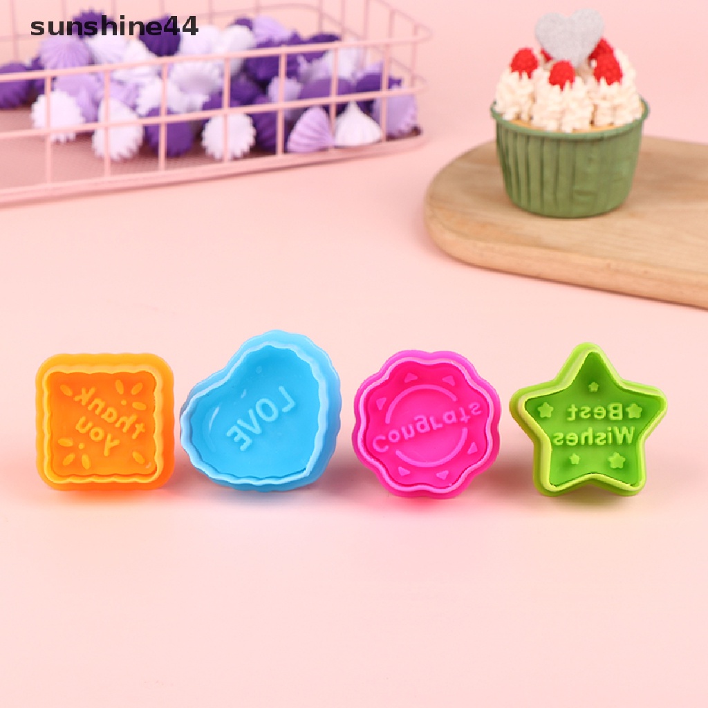 Sunshine 4Pcs Plastik 3D Kartun Cookie Cetakan Biskuit Cutter Stamps Bakeware Tools.