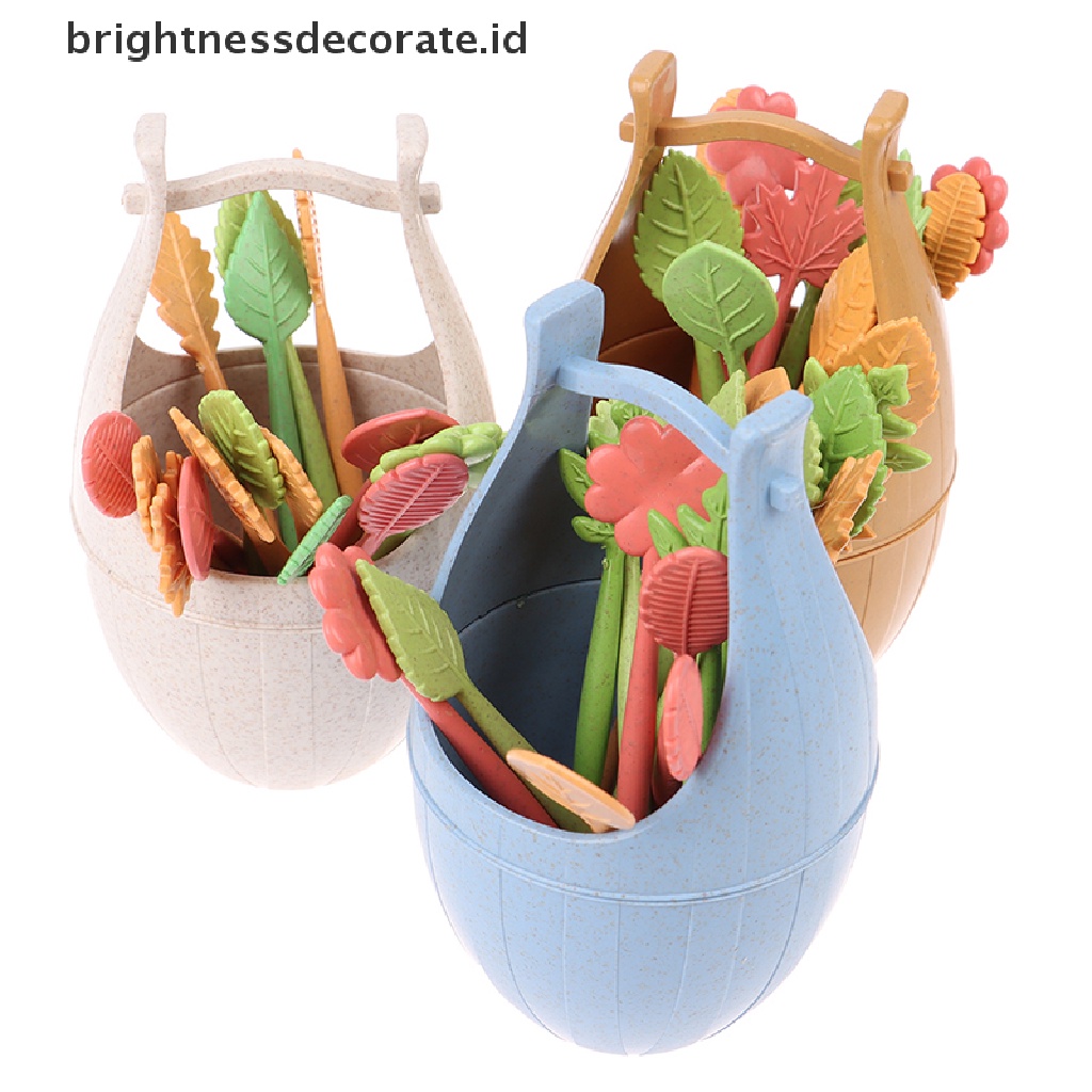 [Birth] 16pcs/set Barel Daun Buah Garpu Tusuk Gigi Makan Siang Kue Dessert Pick Dekorasi Rumah [ID]