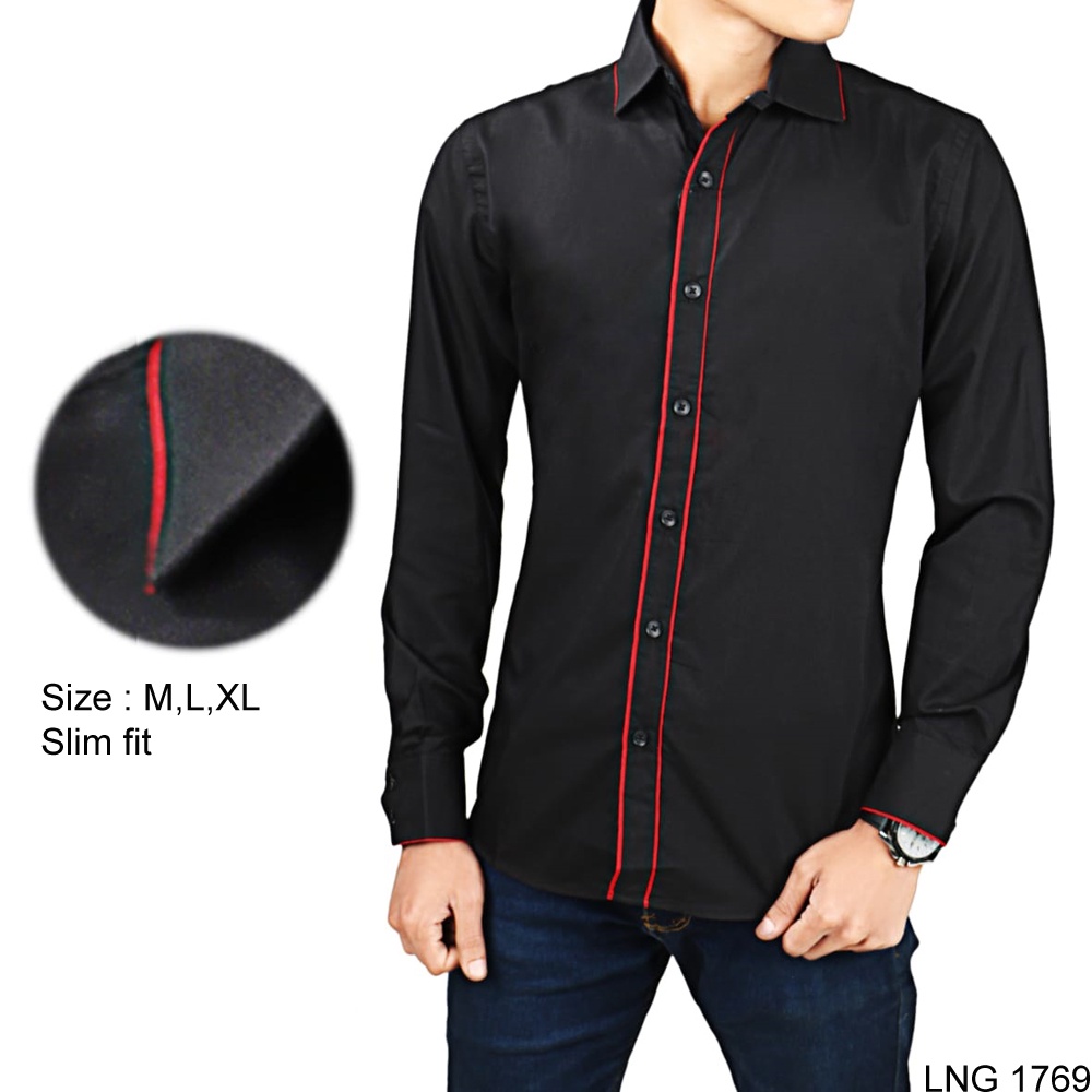 Kemeja Slim Fit Casual Panjang Katun Merah – LNG 1581