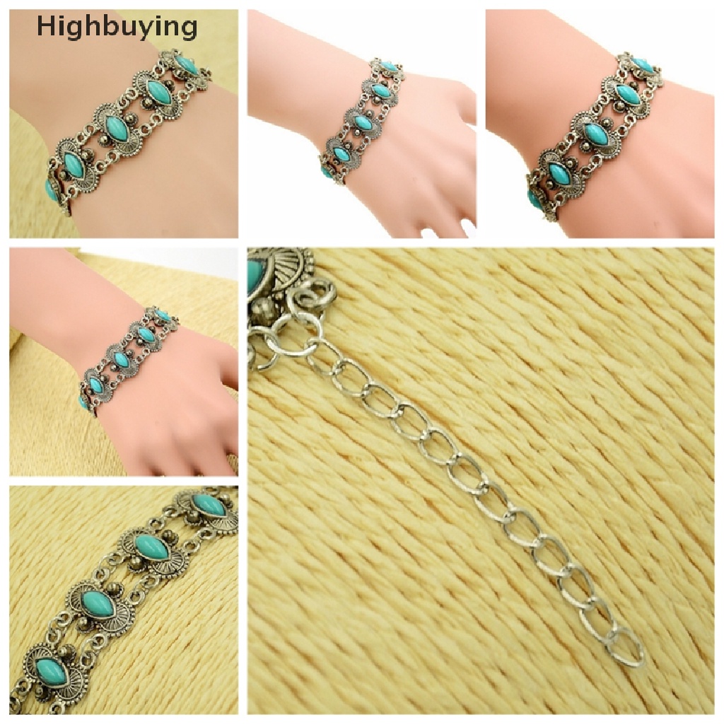 Hbid Sexy Bohemian Fashion Wanita Perak Turquoise Bangle Gelang Pergelangan Tangan Band Perhiasan Glory