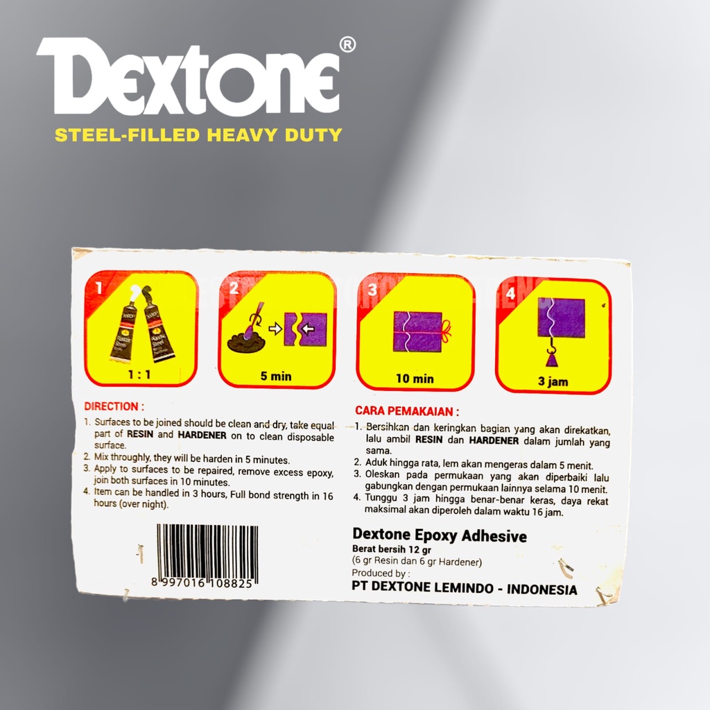 LEM DEXTONE EPOXY ADHESIVES 5 MENIT UNTUK BODY PLASTIK BESI DLL 12 G