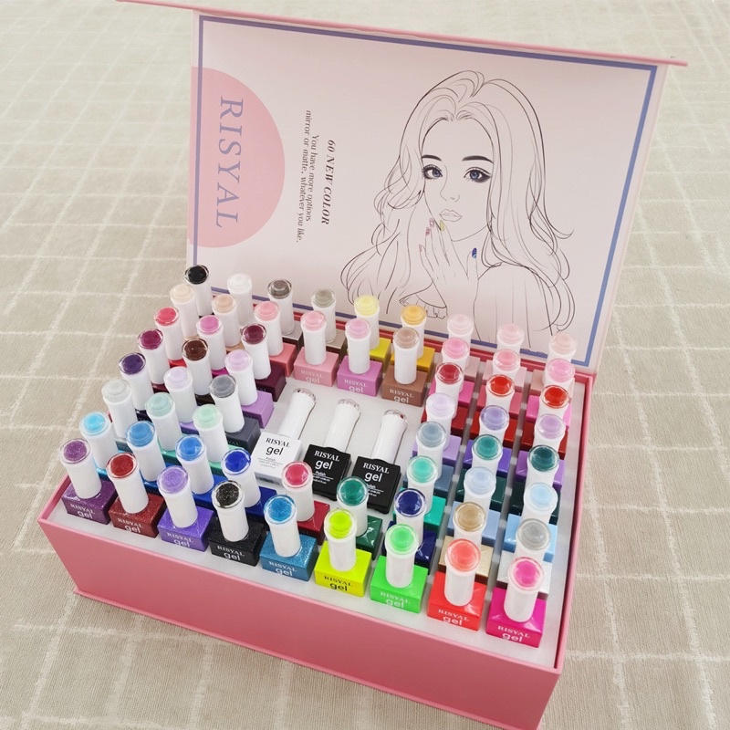 READY STOK RISYAL KUTEK  SET 60pcs DAN NAIL DISPLAY RISYAL SET 60 WARNA GEL POLISH