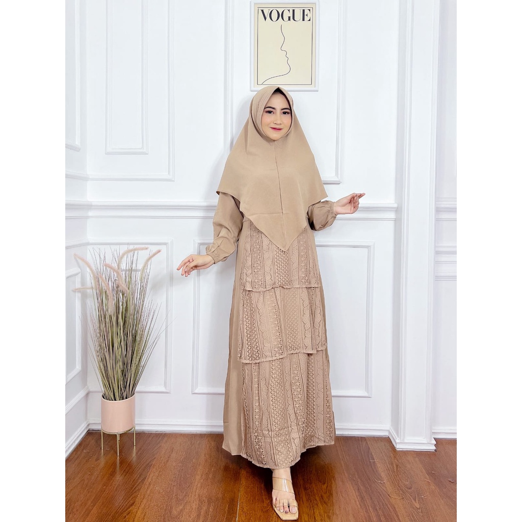 GAMIS BRUKAT SAKHI TILE DOT SET SYARI BROKAT ELISABETH ATHASYA set khimar ceruty S M L XL XXL syari lebaran muslimah pesta terbaru