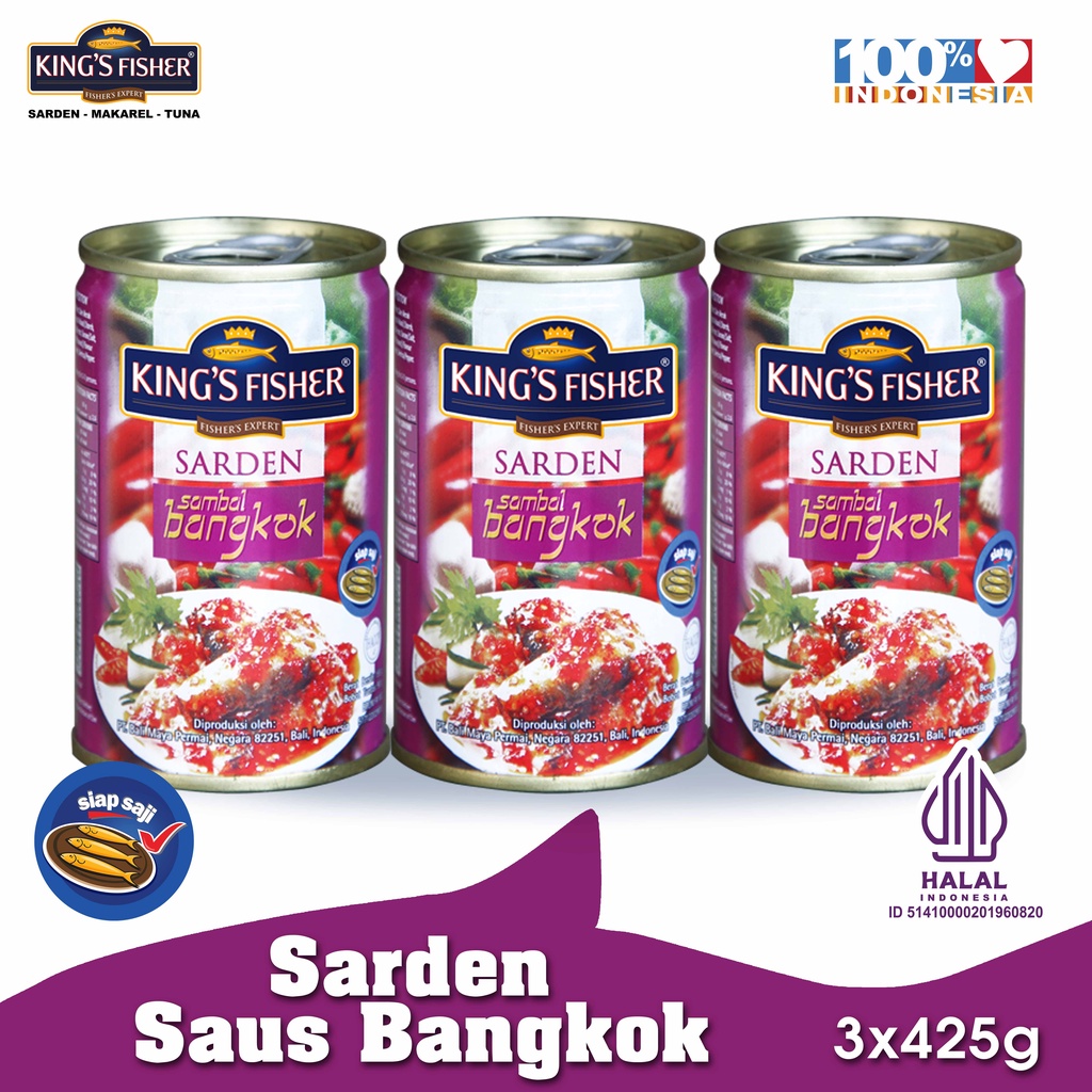 

King's Fisher Paket 3 pcs Sarden saus bangkok Makanan Kaleng 425g