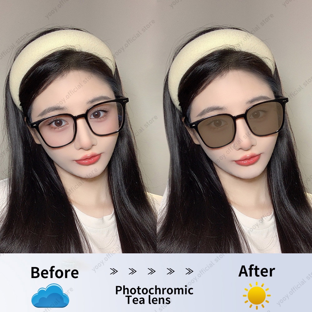 Kacamata Photochromic Anti Radiasi Square Frame Komputer UV400 Wanita Pria