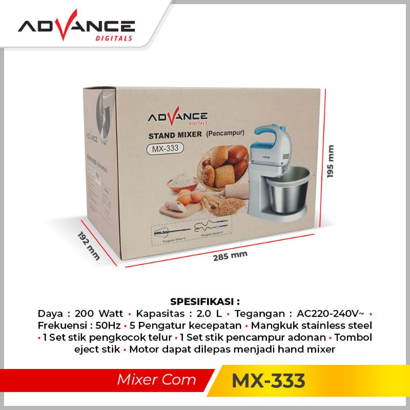 Advance Mixer Com 2 Liter Mangkok Stainless Putar MX-333