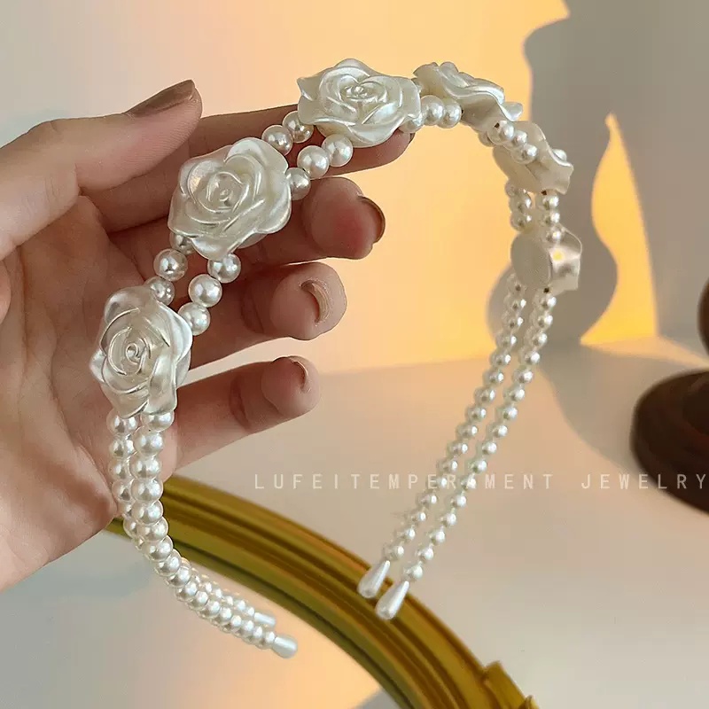 Klasik Perancis Retro Mutiara Rambut Hoop Perempuan Musim Panas Cahaya Mewah Elegan Hairband