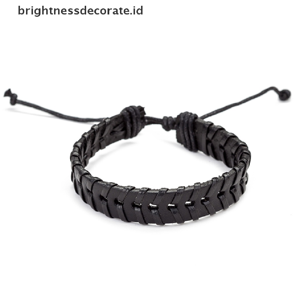 [Birth] 6pcs/set Vintage Pria Gelang Multilayer Tali Kulit Tali Lilin Braided Bracelet [ID]