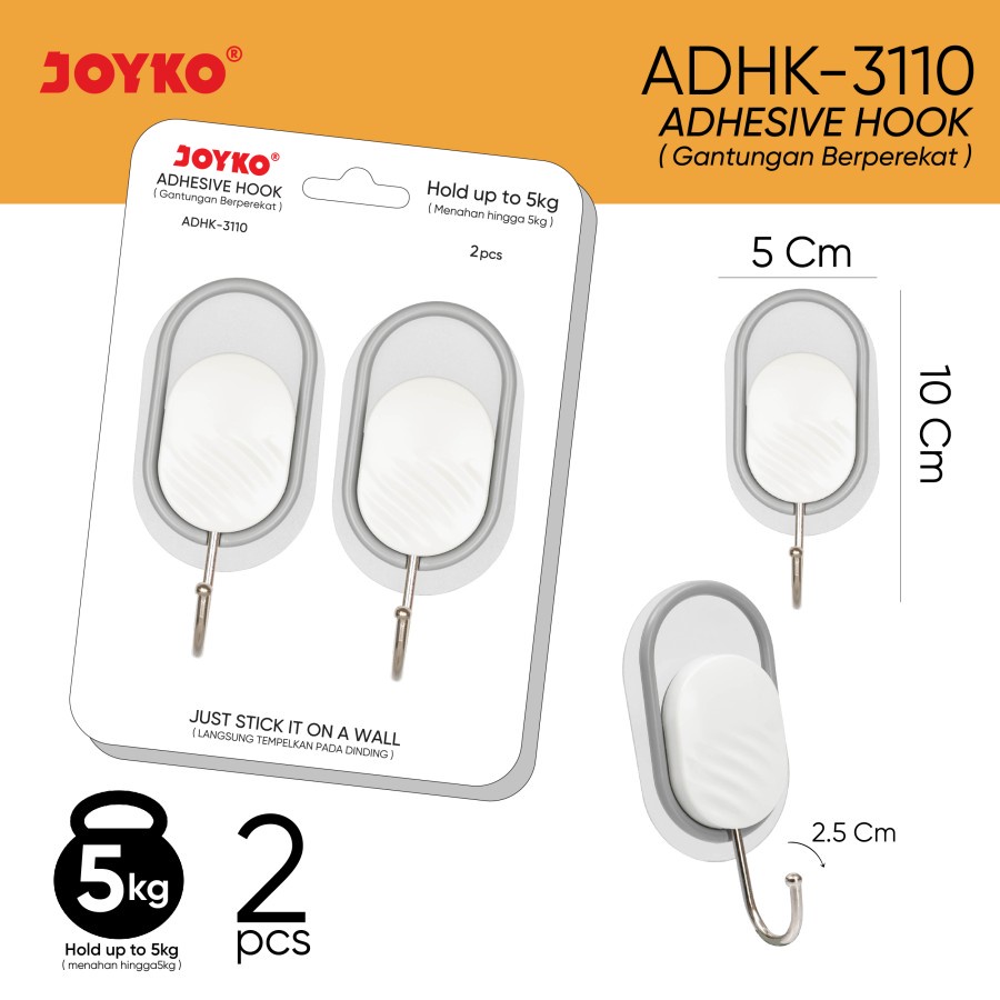 Adhesive Hook Gantungan Baju Tempel Dinding Stainless Joyko ADHK-3110