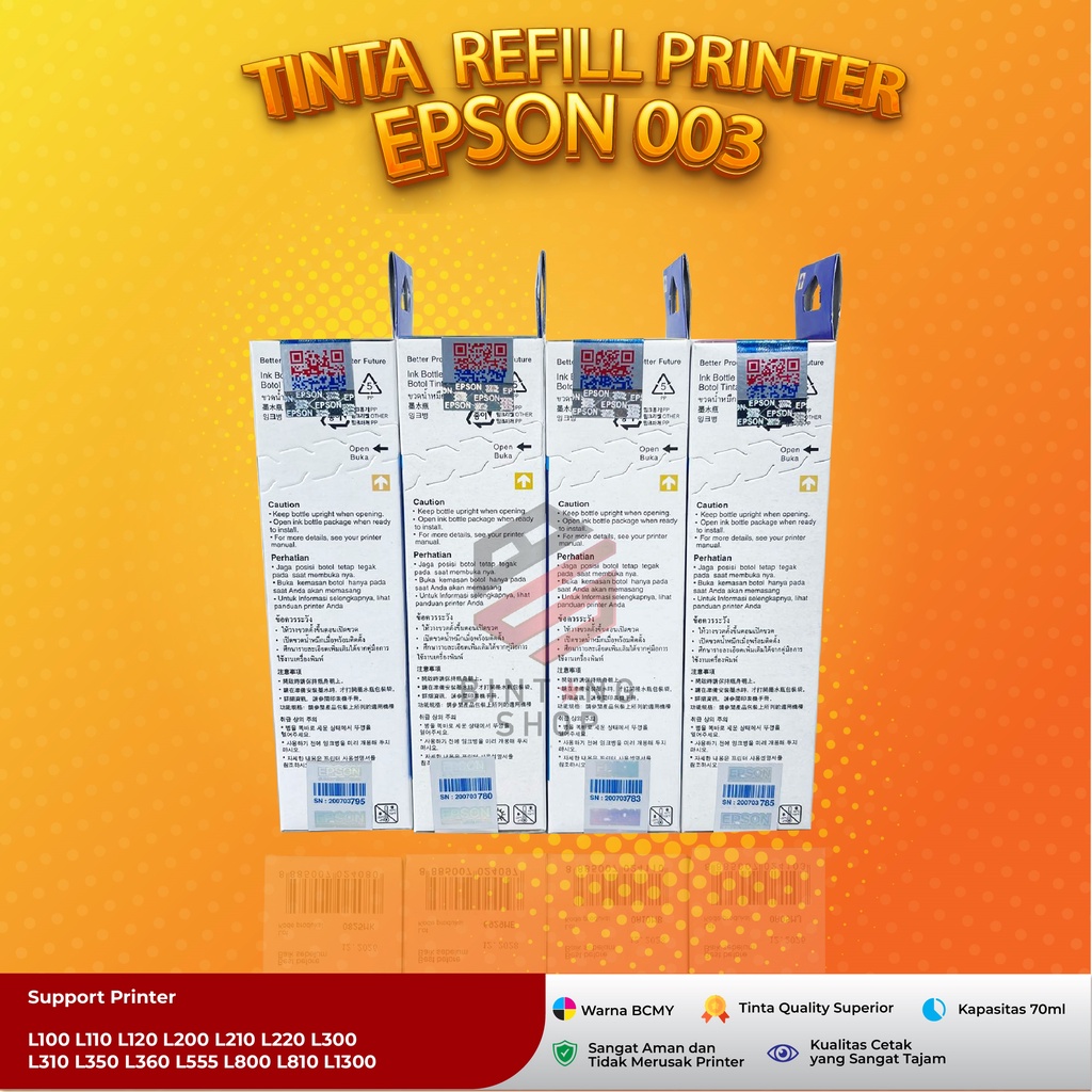 1 SET 4 PCS Tinta Epson 003 Tipe Printer L1110 L3101 L3110 L3150 L5190