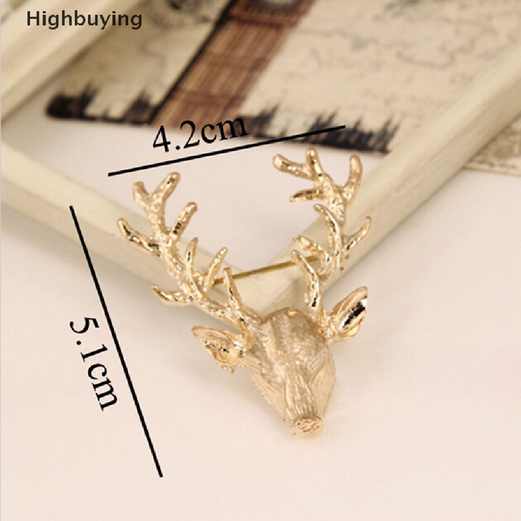 Hbid Unisex Hewan Bros Pin Lucu Lapis Emas Tanduk Rusa Kepala Kerah Pin Brooch Glory