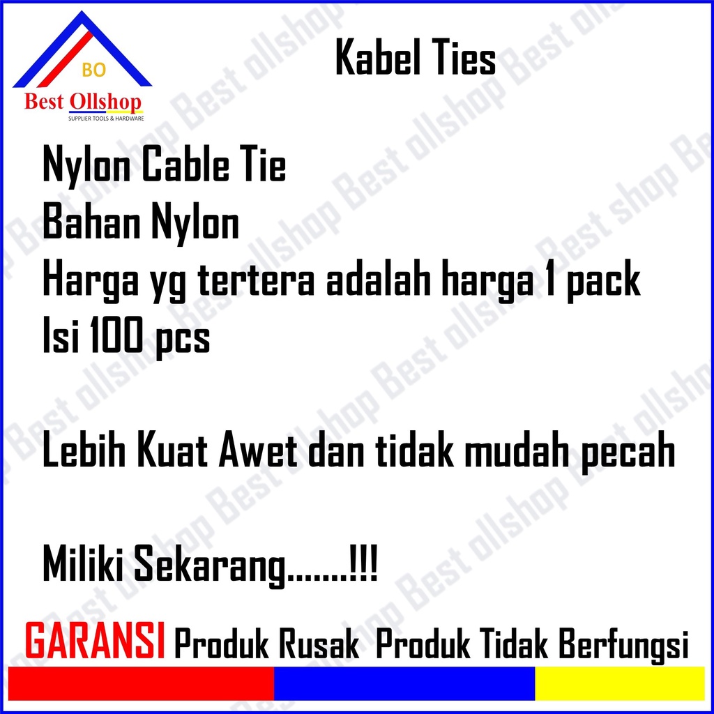 Kabel Tis / Cable Ties Nylon 10cm 15cm 20cm 25cm 30cm / Tali Kabel Tie Ties Tis 1 Pack Isi 100 Pcs