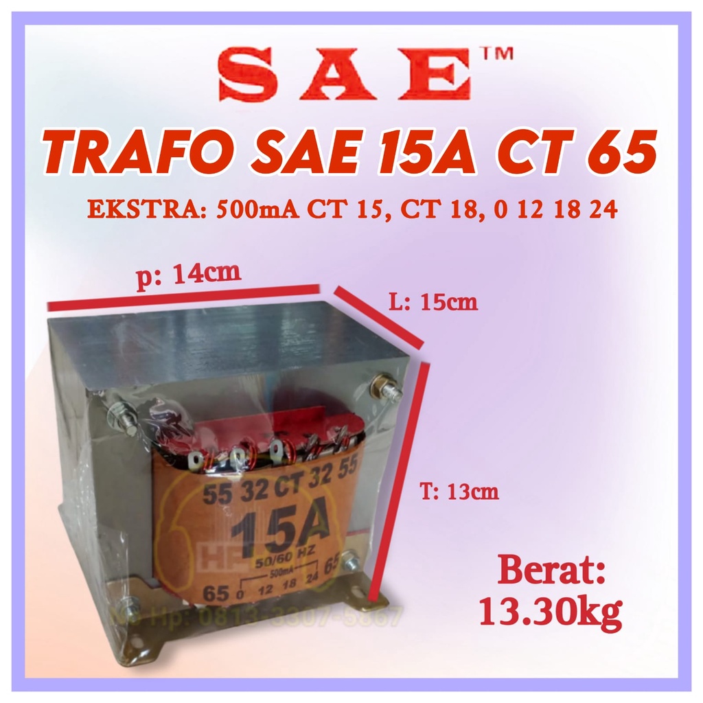 TRAFO TRANSFORMER SAE 15A CT 65V MURNI travo sae 15 amper ct 65 volt