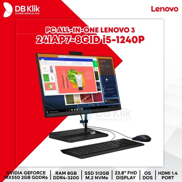 PC AIO LENOVO 3 24IAP7-8GID i5-1240P 8GB 512GB MX550 DVDRW 23.8&quot; DOS