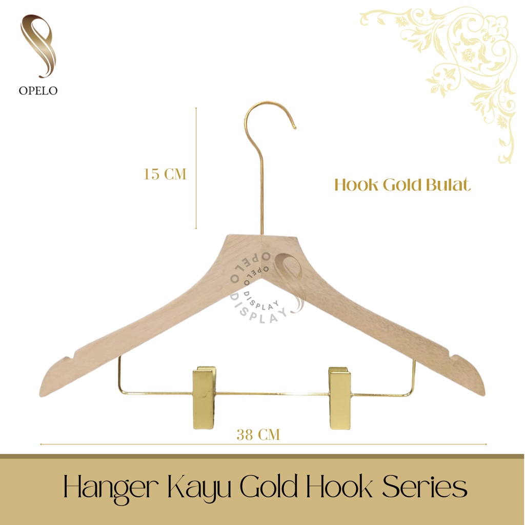 HANGER JEPIT KAYU DEWASA GOLD PREMIUM ( BOTTOM )