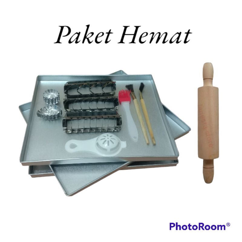 Paket Hemat 1 set 3 Pcs Loyang Kue kering 26 x 30cm plus Bonus Cetakan Kue kering Kastengel Sabit, Love, Kotak Dan Cetakan Nastar Daun / Loyang kuker / loyang oven / Bahan Galvalum Anti Lengket