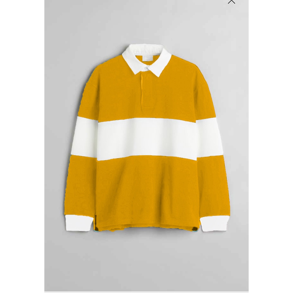 Sweatshirt Kaos Polo Pria dan Wanita Kaos Oversize Rugby Shirt-Mustard White