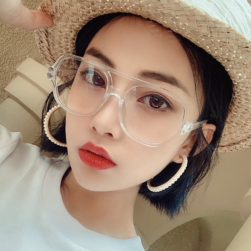 (YUZHU) Mode Baru Double Beam Aviator Kacamata Wanita Vintage Fashion Transparan Bingkai Persegi Anti Cahaya Biru Kacamata Pria