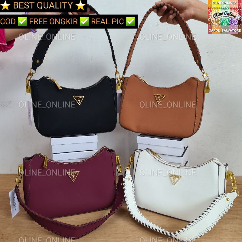 tas kaoma kulit suede sintetis kepang braided top handle logo segitiga gs shoulder kecil bag medium maroon brown white black readystock cirebon ciayumaja kuningan indramayu tegal jawa barat GOJEK INSTAN 12.12