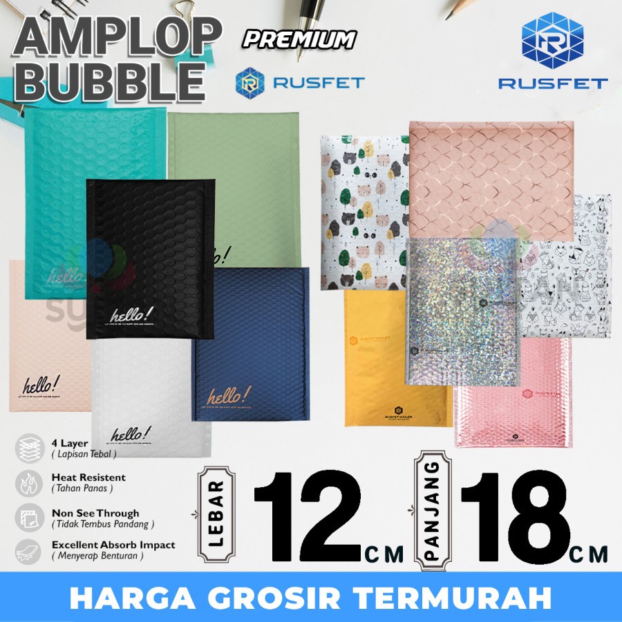 

AMPLOP BUBBLE MAILER XTRA SMALL 12X18cm WRAP ENVELOPE RUSFET SATUAN