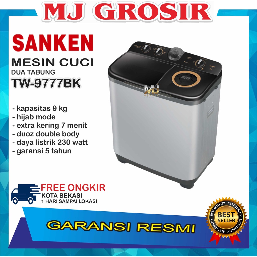 MESIN CUCI SANKEN TW 9777 BK 9KG 2 TABUNG TW9777BK X-TOR promo