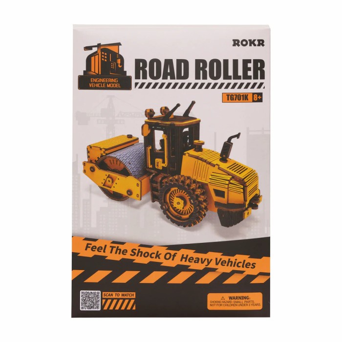 ROLIFE Robotime ROKR Road Roller Engineering Vehicle 3D Wooden Puzzle TG701K Hobby And Toy Collection