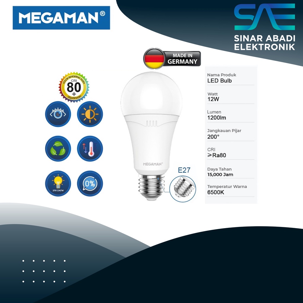[COD] LAMPU LED / BOHLAM MEGAMAN A-BULB YTA60Z2 12W / 12 WATT GARANSI RESMI 100% ORI