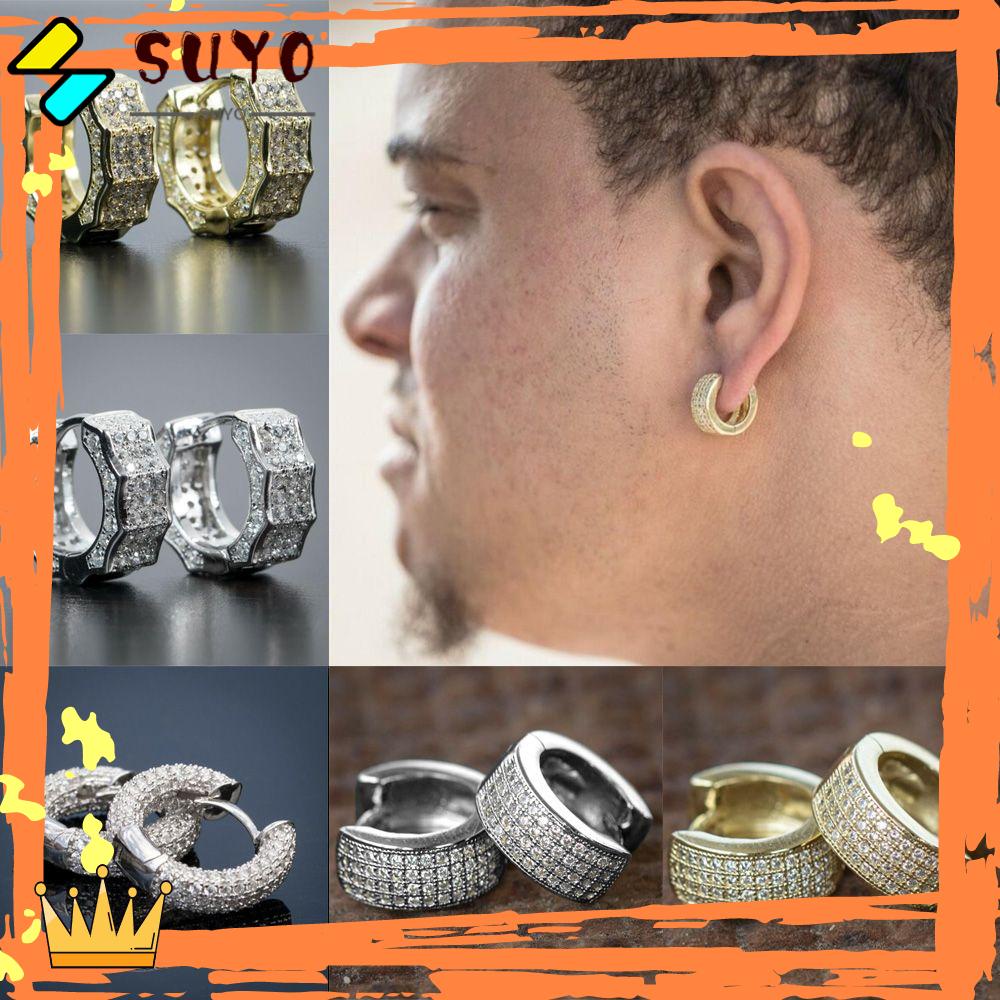 Suyo Penuh Zirkon Anting Emas Perak Cubic Zirconia Perhiasan Huggie Hoop Earring Hoop Menjuntai Ear Stud