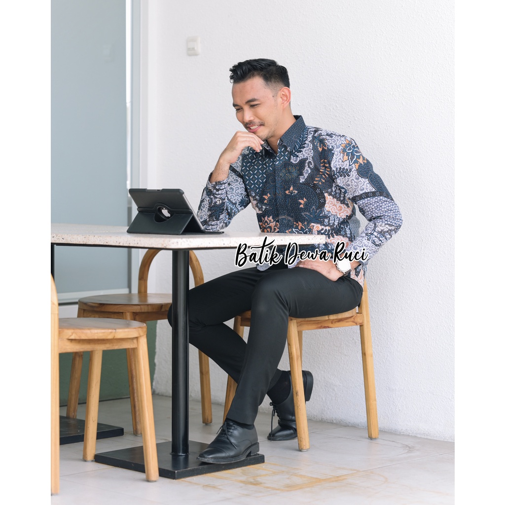 Batik Pria KEMBANG RAMBAT ABU Full Furing Bahan Katun Halus High Quality