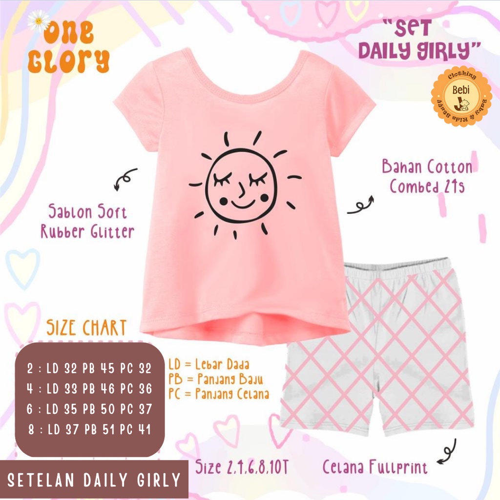 SETELAN ANAK PEREMPUAN DAILY GIRLY POLKA MOTIF KARAKTER SZ 2-8TH
