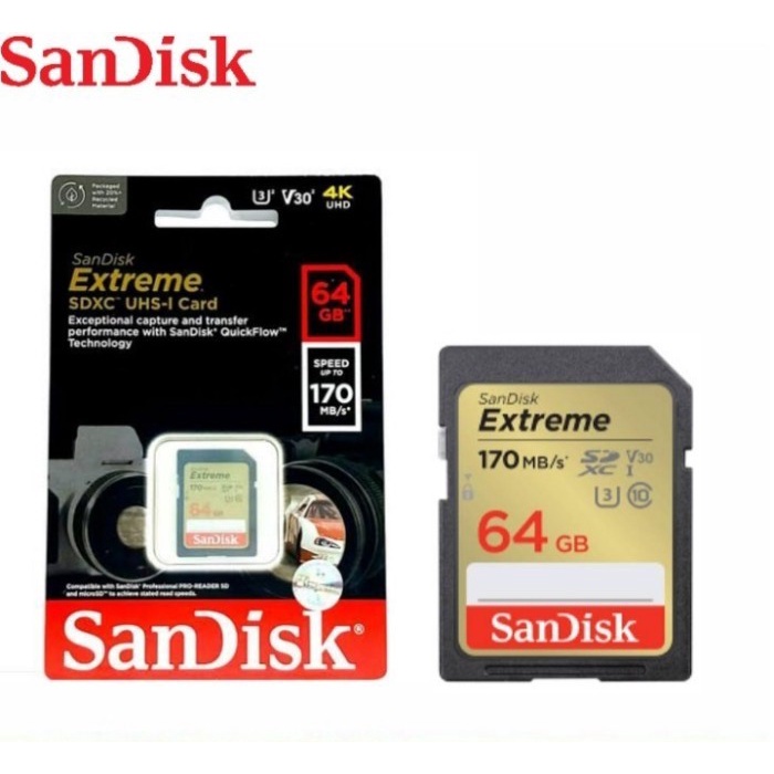 Sandisk Extreme SDXC UHS-I Card 64GB Speed 170 MB/s