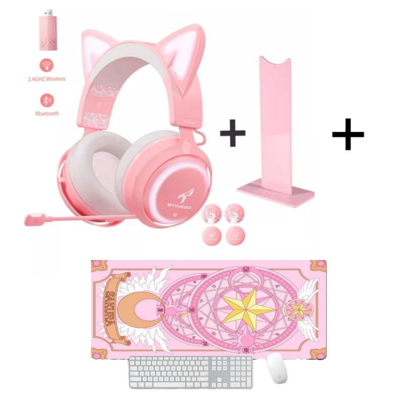 Somic GS510 Headset Gaming Kabel USB + 3,5mm Desain Telinga Kucing Pink